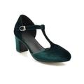 scarpe da donna tacchi pompe estate nuovo verde fibbia a una linea scarpe con tacco spesso in velluto mary jane scarpe con tacchi alti da principessa