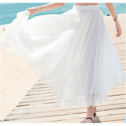 gonna da donna gonna lunga a ruota maxi gonne a strati tinta unita casual quotidiano spiaggia estate chiffon moda estate nero bianco giallo rosa