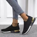 sneakers slip-on nere da donna in maglia – scarpe casual eleganti con accento dorato sul tallone, leggere e comode per l'uso quotidiano