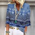 Camicia da donna Basic Stampa a maniche 3/4 Regular Tops V Neck Casual Rosa Blu Viola Verde Khaki