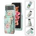 telefono Custodia Per Samsung Galaxy Z Flip 5 Z Flip 4 Z Flip 3 Borsa a mano Porta carte di credito Con chiusura magnetica Cerniera con tracolla rimovibile Pop art Fiore decorativo pelle sintetica