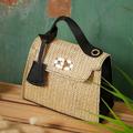 Borsa da donna con manico in paglia – borsa estiva intrecciata con tracolla a catena dorata e chiusura a girello per spiaggia, vacanze e uscite informali