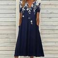 Abito Midi Donna Abito Casual Blu Navy Manica Mezza Stampa Floreale Tasca Estate Primavera Autunno V Collo Vacanza Quotidiana Vacanza 2023 S M L XL XXL 3XL