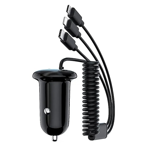 Cavo a molla per caricabatteria da auto a ricarica rapida 3 in 1, caricabatteria per auto singolo misto misto da 15 W, compatibile con telefoni cellulari, fotocamere portatili