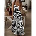 Abito Maxi da Donna Abito Casual Abito da Sole Abito A Line Streetwear Maxi Flowy Vacanza Street Casual Vestibilità Normale Leopardo Geometrico Color Block Senza Maniche Spalline Nero Bianco Grigio