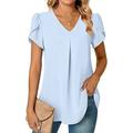 camicetta da donna elegante neonamp;manica petalo brillante manica corta scollo a V casual nero bianco rosso blu navy blu