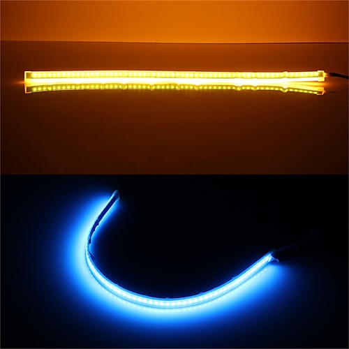 2 pz led drl auto luce di marcia diurna luce di striscia flessibile impermeabile auto fari freno tubo di flusso luce indicatori di direzione bianco giallo blu 12 v 30/45/60 cm con driver