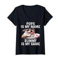 Damen Pops Is My Name Rummy Is My Game Lustiges Kartenspiel Spieler T-Shirt mit V-Ausschnitt