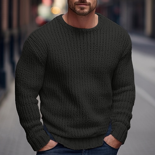 Per uomo Pullover Maglione A coste Uncinetto Maglia Standard Lavorato a maglia Liscio Girocollo Contemporaneo moderno Ufficio Da tutti i giorni Abbigliamento Inverno Nero Rosa S M L