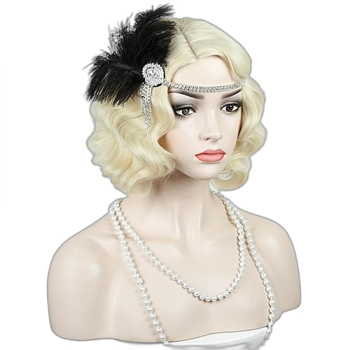 Parrucca Wavy Marrone Flapper degli Anni '20 Parrucca Ondulata Vintage Con Parte Laterale Parrucca Vintage degli Anni '60 Parrucca Curl Ondulata Cosplay Parrucca Platino Parrucca Vintage per Costume