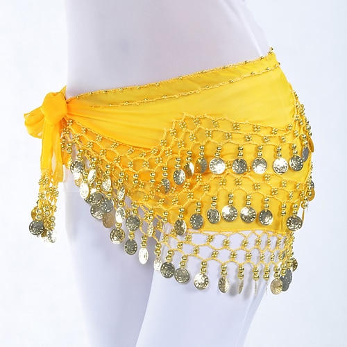 sciarpa dell'anca di danza del ventre con paillettes da donna, chiffon da allenamento, cintura con monete d'oro da sala da ballo