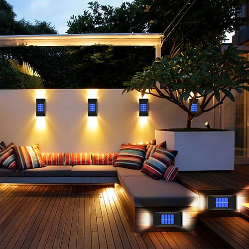 2 pz applique da parete solare decorazione esterna applique da giardino ip65 impermeabile su e giù luminosa decorazione da esterno giardino recinzione luce