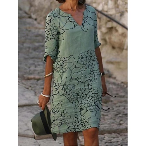 vestito casual da donna abito etnico tubino abito midi leopardo nero bianco mezza manica stampa floreale estate primavera scollo a v basic quotidiano vacanza weekend 2023 s m l xl xxl 3xl