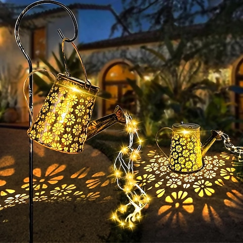 Annaffiatoio Solare All'aperto Luci Appese Bollitore Lanterna Stringa Di Luce Impermeabile Per Giardino Giardino Aiuola Ghirlanda Decor Metallo Lampada Retrò