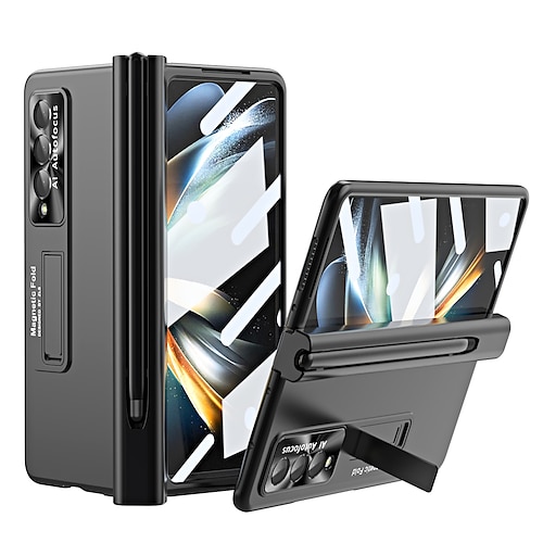 telefono Custodia Per Samsung Galaxy Piegatura a Z 7 Z Fold 5 Z Fold 4 Z Fold 3 Copertura Posteriore Protezione Lente Fotocamera Cavalletto con S Pen Tinta unita Vetro Temperato PC Metallo