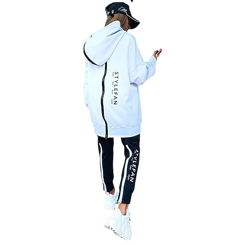 Per donna Tuta da Ginnastica Tuta da Allenamento Patchwork 2 Pezzi Lettera Set di Abbigliamento Completo Abbigliamento Primavera Nero Bianco nero Camminata Jogging Corsa Calore Termico Antivento