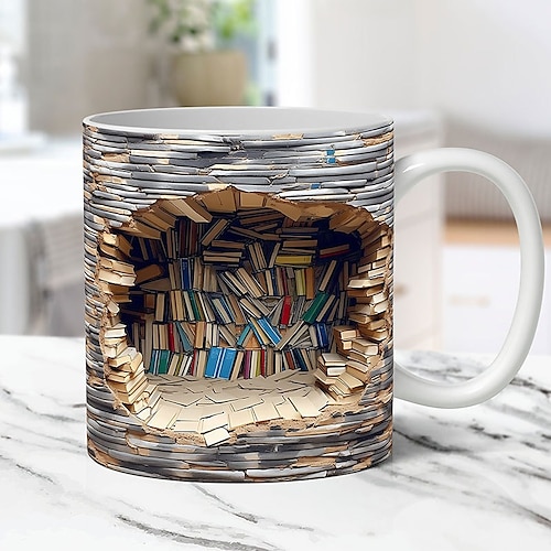 Sublimazione della tazza da scaffale 3D, involucro della tazza del libro 3D, design della tazza da 11 once e 15 once, involucro della tazza 3D, tazza da 11 once png, tazza da 15 once png tazza per