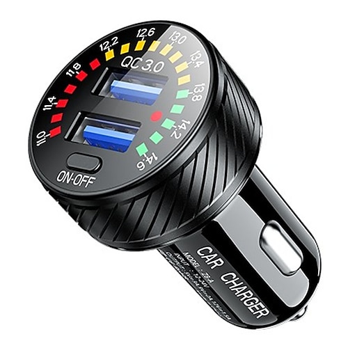 Caricabatteria da auto doppio USB qc 3.0 con display voltmetro, adattatore di alimentazione, presa accendisigari per telefono cellulare
