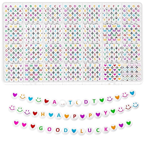 1400pcs perline di argilla kit di perline lettera, 4x7 mm perline alfabeto acrilico bianco perline lettera per gioielli che fanno perline numero perline cuore perline braccialetto di amicizia creazione di perline