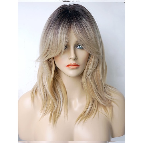 parrucca di media lunghezza per donna parrucca di rame parrucca di zenzero parrucca a strati con frangia parrucca sintetica evidenziata per donne bianche