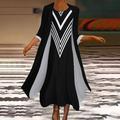 Per donna Abito lungo Abito lungo Set di vestiti Vestito due pezzi Abito da chiesa Festività Informale Vestito invernale Per eventi Appuntamento Morbido Color Block Manica lunga Girocollo Strisce