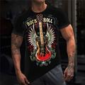 camicia grafica da uomo rock and roll 3d maglietta in cotone nero chitarra strumento musicale girocollo abbigliamento abbigliamento stampa t-shirt corta casual da esterno per compleanno