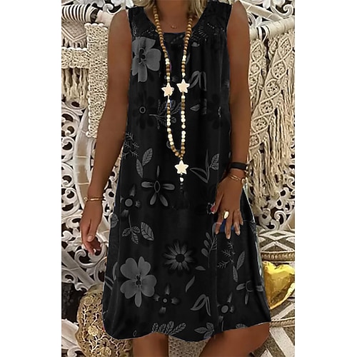 vestito a trapezio da donna abito al ginocchio bianco nero verde militare fucsia blu navy senza maniche stampa floreale primavera estate girocollo caldo casual boho sciolto 2023 m l xl xxl 3xl 4xl 5xl