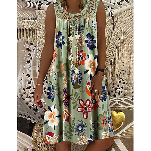 vestito a trapezio da donna abito al ginocchio bianco nero verde militare fucsia blu navy senza maniche stampa floreale primavera estate girocollo caldo casual boho sciolto 2023 m l xl xxl 3xl 4xl 5xl