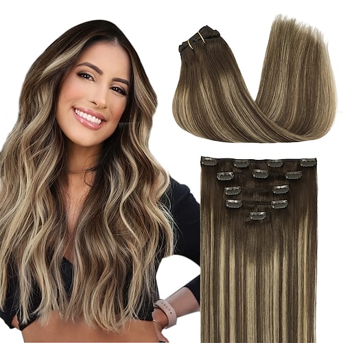 clip nelle estensioni dei capelli veri capelli umani 5 pezzi 80 g balayage da marrone cioccolato a biondo miele estensioni dei capelli doores da 18 pollici clip nelle estensioni dei capelli lisci