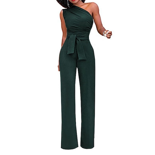 Per donna Tuta Schiena scoperta Lacci Tinta unica Monospalla Elegante Feste Strada Standard Senza maniche Verde Blu Bianco S M L Primavera