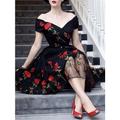 abito in pizzo da donna San Valentino abito vintage abito da festa maglia maglia ricamata spalle scoperte manica corta floreale abito midi da sposa ospite cocktail party elegante vintage nero bianco