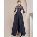 Tuta abito pantalone madre della sposa ospite di matrimonio elegante festa colletto camicia lunghezza caviglia satin pizzo maniche a trequarti con pieghe 2025 taglia personalizzata gratuita