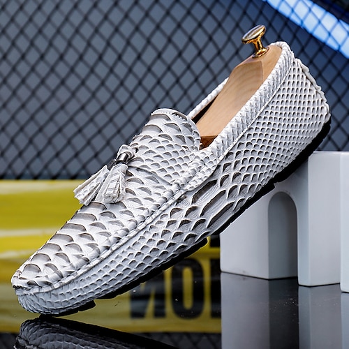 mocassini da uomo in finta pelle di serpente blu con nappe – eleganti scarpe eleganti slip-on per occasioni formali e casual