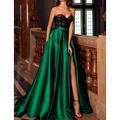 Abito di Natale A-Line Elegante Gonna da Sera Abito Vintage Abito Rosso Verde Abito Fidanzamento Treno Corto Senza Maniche Cuore Scollo Tasche Seta con Spacco Ricamo Abito per impressionare 2025