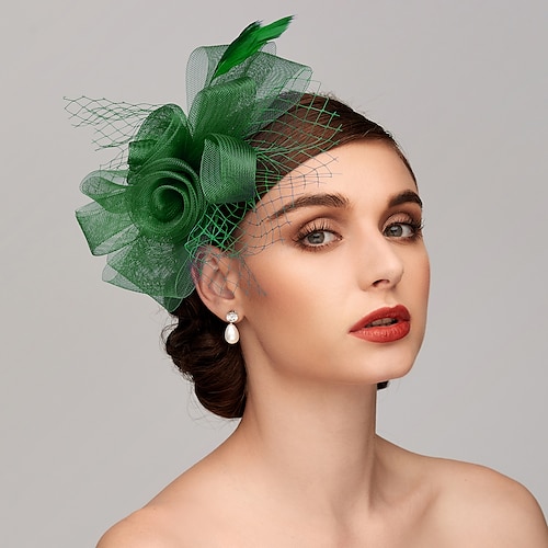 Elegante cappello fascinator in rete tulle Clip di copricapo con fiocco(i) Fiore in piume Floreale 1PC Kentucky Matrimonio Festa del tè Corsa di cavalli Cocktail Vintage per donne abito per