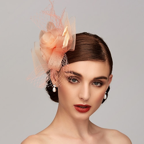 Elegante cappello fascinator in rete tulle Clip di copricapo con fiocco(i) Fiore in piume Floreale 1PC Kentucky Matrimonio Festa del tè Corsa di cavalli Cocktail Vintage per donne abito per