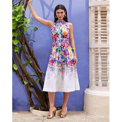 Boston Proper - Garden of Romance Print Mock Neck Midi Fit and Flare Dress - 6