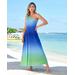 Boston Proper - Blue Green - Limelight Ombre One Shoulder Hardware Detail Dress - 2