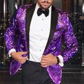 modello di giacca blazer con paillettes da discoteca moda maschile taglie forti vestibilità regolare su misura monopetto a un bottone bordeaux viola 2024