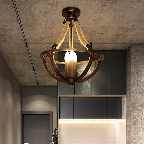 Lampadario a sospensione a soffitto lampadario moderno rustico corda di canapa cestino di ferro montaggio a semi-incasso plafoniera in metallo cucina bar ristorante decorazione lampada a sospensione