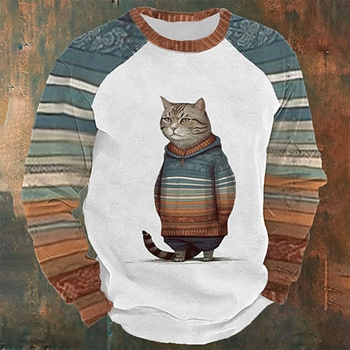 Per uomo Animali Gatto Stampe astratte Felpe Felpa Maglione Felpa Raglan Manica lunga Felpa Girocollo Giornaliero Classico Informale Stampa 3D Per eventi Per uscire Abbigliamento di strada Stampa