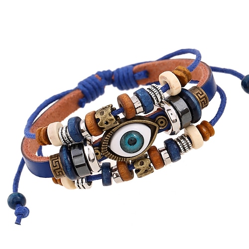 Per uomo Per donna Bracciali in pelle Bracciale Loom Multistrato Malocchio Di tendenza Semplice Pelle Gioielli braccialetto Nero / Bianco / Blu Per Giornaliero Per eventi Festival