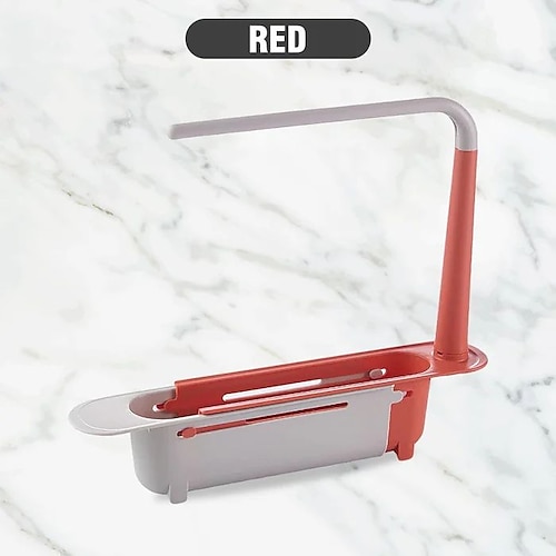 Supporto telescopico da cucina multifunzionale, regolabile, organizer 2 in 1 per lavello, cestello espandibile per lavello, griglia di scarico per lavello, vassoio per lavello, porta spugna appendiabiti per strofinacci, colore casuale