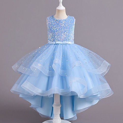 Abito da damigella d'onore bambina Da ragazza Vestito Vestito da festa Prestazioni Matrimonio Feste Elegante Da principessa Con lustrini Retato Lustrini Senza maniche Girocollo Bianco Rosso 3-13 anni