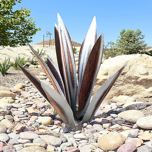 Scultura rustica di tequila, pianta d'arte da giardino di agave in metallo fai da te, agave rustica in metallo dipinto a mano, statua di decorazione artistica da giardino, decorazioni per la casa per paletti da giardino, figurine da giardino, patio...