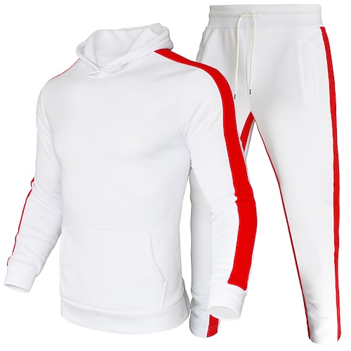 Per uomo Tuta da Ginnastica Tuta da Allenamento Coulisse 2 Pezzi A righe Set di Abbigliamento Completo Abbigliamento Primavera Nero Bianco Allenamento in Palestra Jogging Allenamento Calore Termico