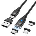 Cavo USB 3.0 60W 3,3 piedi Da USB C a Lightning/micro/USB C 3 A Ricarica veloce Trasferimento dati elevato Nylon intrecciato Duraturo A calamita Per Macbook Samsung Xiaomi Appendini per cellulare
