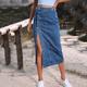 Per donna Gonna Gonna longuette in jeans Di tendenza Informale Medio Vita alta Gonne Tinta unita doppie punte Casual / quotidiano Fine settimana Nero Blu marino Blu scuro Estate Denim