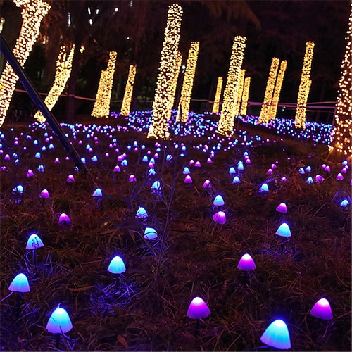 luce solare esterna della stringa ha condotto la luce solare della stringa del fungo 3.8m 10 led patio esterno decorazione del giardino luce fata impermeabile cortile prato lampada solare picchetti 1 set