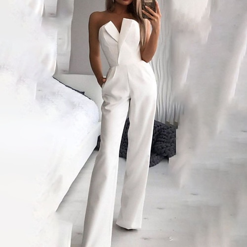 Per donna Normale Tuta Elegante Tinta unica Senza maniche Senza bretelline Vita alta Matrimonio Strada Standard Bianco Rosso Autunno